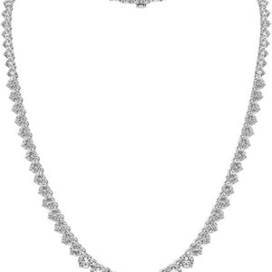 14K White Gold Round Cut Lab-Grown Riviera Graduated Diamond Tennis Necklace 16″ Gold Chain for Women (8 to 26 Carat TW, E-F Color, VS Clarity) Prong Setting, A Graceful Gift for Her