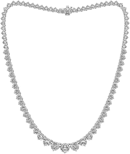 14K White Gold Round Cut Lab-Grown Riviera Graduated Diamond Tennis Necklace