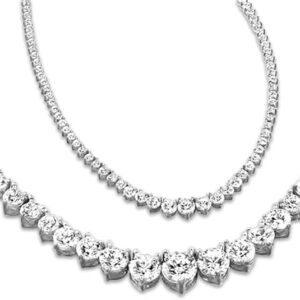 3 to 20 Carat LAB GROWN Round 14K White Gold 17 “Graduating and Straight Diamond Tennis Riviera Necklace (D-E Color, VS1-VS2 Clarity) Graduating Premium Collection 3 Prong